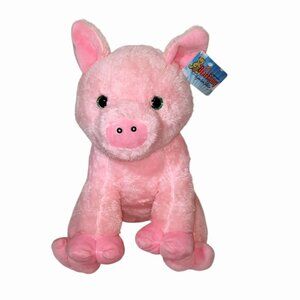 The Bear Factory Pink Pig Green Sparkle Eyes Plush Stuffed Toy 12"